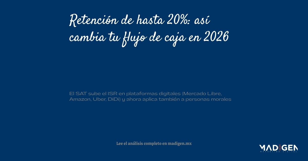 Retención de hasta 20% en plataformas digitales: lo que le cambia el flujo de caja a tu negocio en 2026